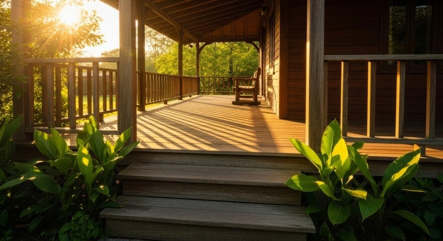 Deck builder installing a wooden deck in a Houston backyard for practical outdoor living