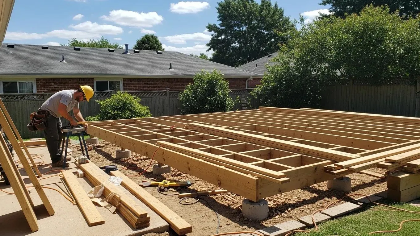 Custom deck design plan in Houston with layout details, tools, and material planning